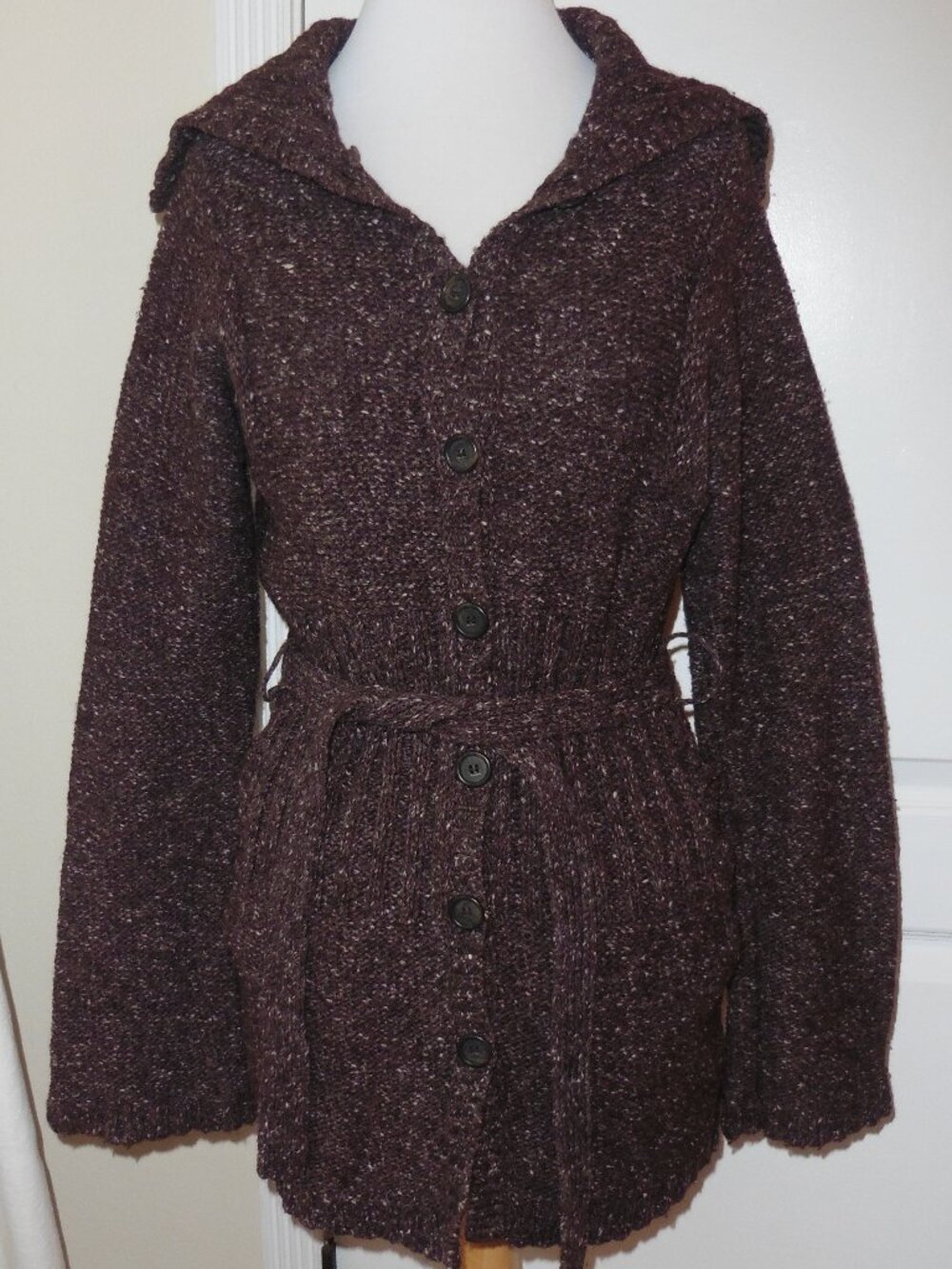 Vintage J Crew Sweater Wool Blend Flecked Cardigan Pockets Belted Y2K 90's S